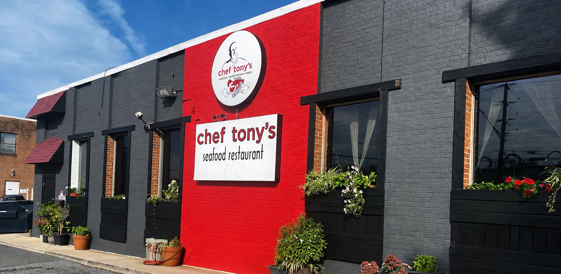 The exterior of Chef Tony's Fresh Seafood at 12307 Wilkins Avenue, Rockville MD.