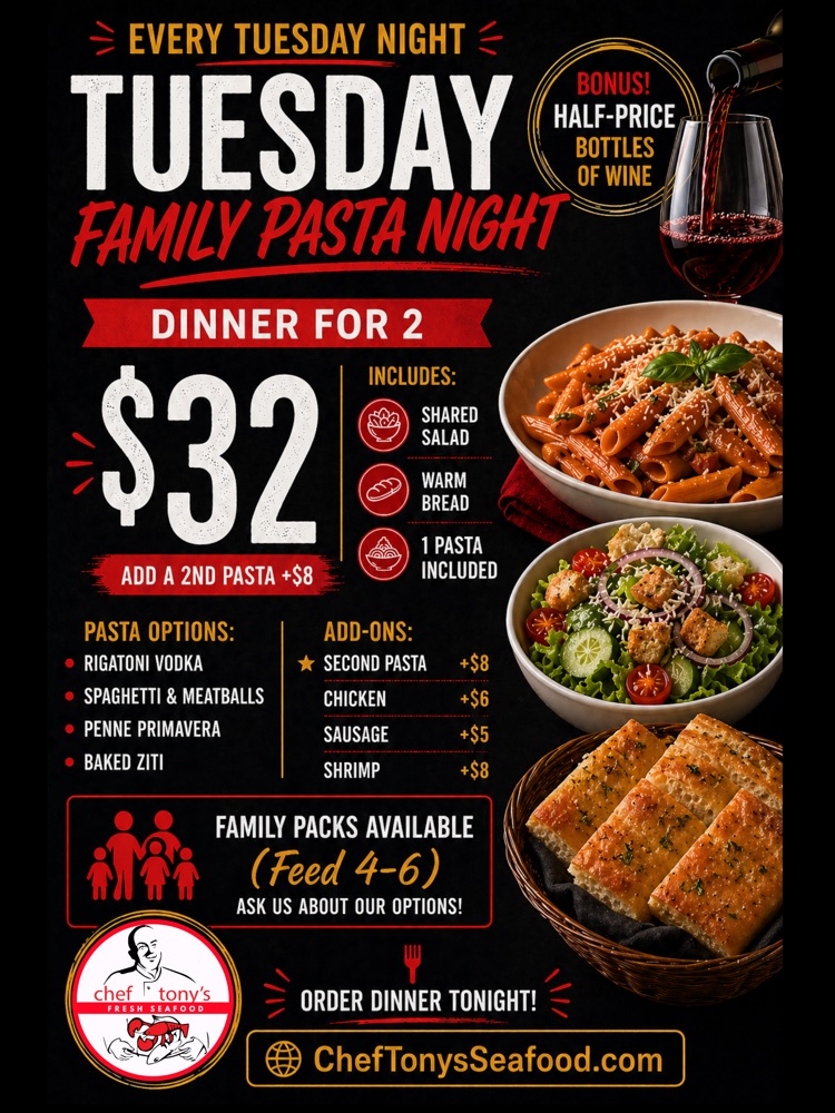 Tuesday Family Pasta Night — Dinner for Two, $32